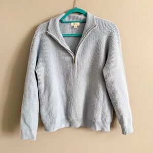 Style & Co Blue Quarter Zip Sweater Ribbed Knit Collared Pullover Cozy Size M
